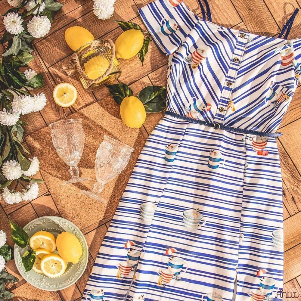 😸 💙Antix Blue & White Striped Midi Cat Dress